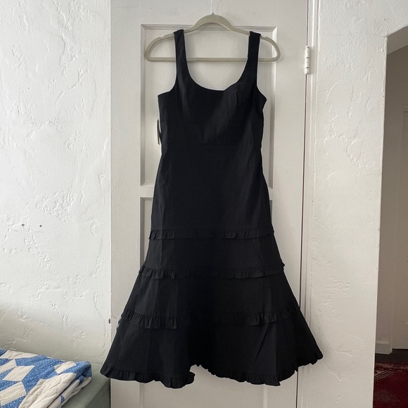 NWT Anthropologie Blythe Square Neck Tiered Ruffle A-line Midi Dress Black XXSP - Picture 9 of 14